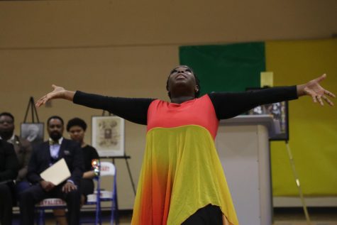 Sophomore class president Reyonna Rosenborough performs a spiritual dance piece to Detrick Haddons “I Can’t Breathe”.