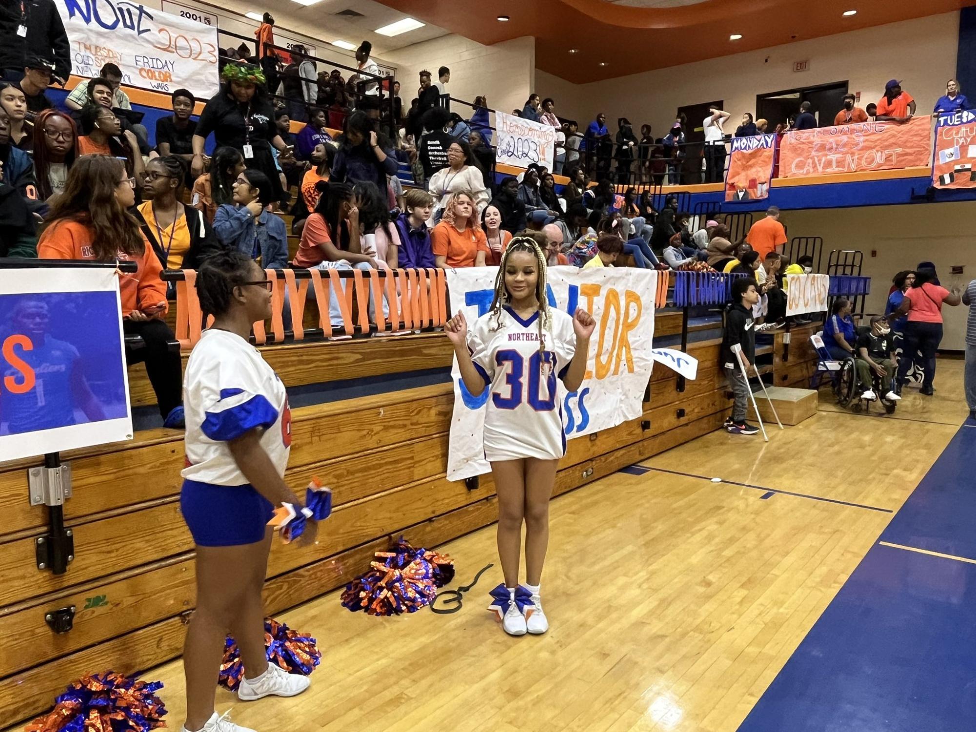 RNE cheerleaders in front of the junior class.