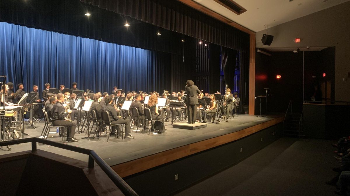 Dr. David W. Carter Jr. directs band students from across Richland Two high schools. Students performed to the best of their abilities after they rehearsed all day.