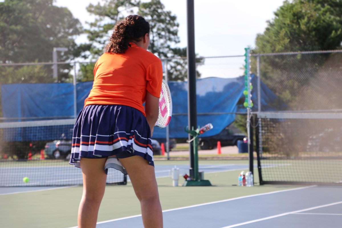 Senior Dulce Calix-Echeverria stands in the starting stance