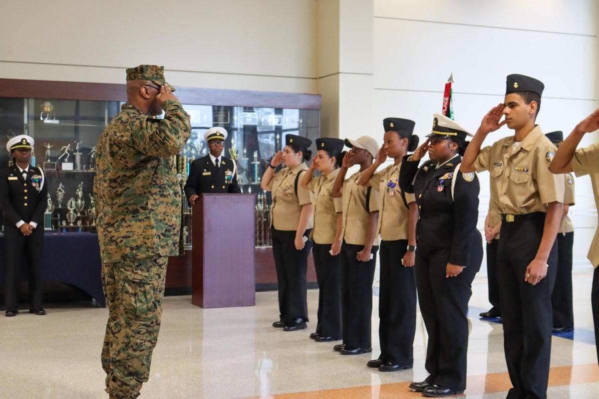 After the ceremonial pinning, cadets salute to Master Guns.