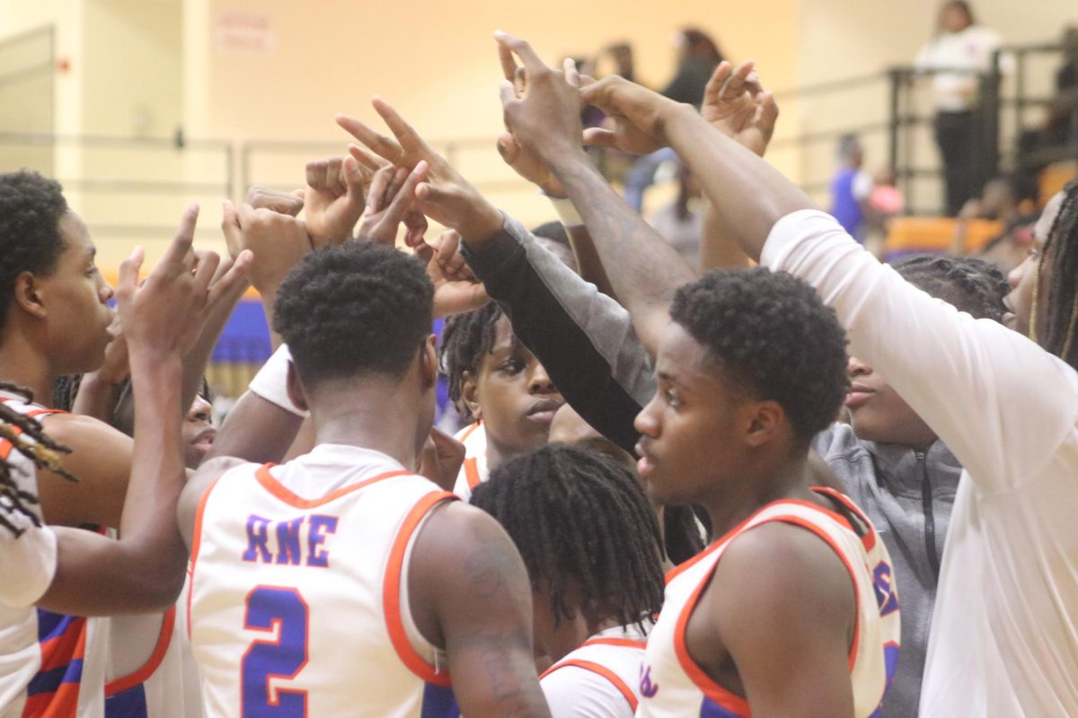 Cavaliers come together during a timeout.